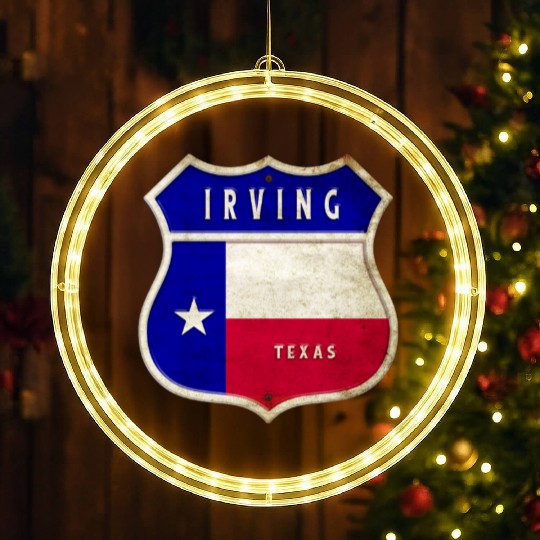 Irving Texas Crest Flag Design LED Christmas Window Lights