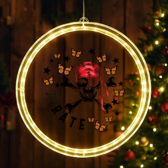 Halloween Math Teacher LED Christmas Window Lights, Pi Rate Skull Humor