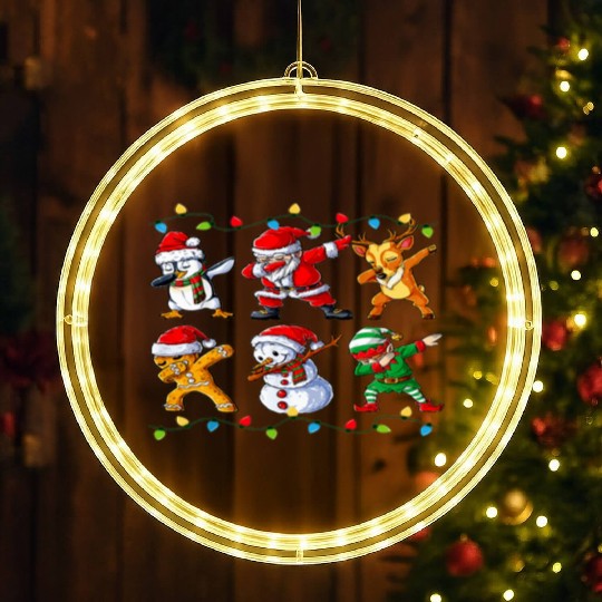 Dabbing Santa Elf Friends Christmas Boys Girls Men LED Christmas Window Lights
