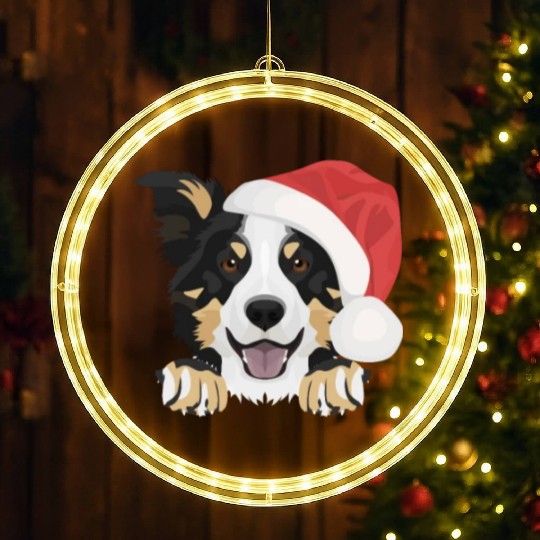 Border Collie Merry Christmas LED Christmas Window Lights