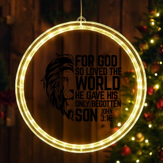 Lion's Embrace - God's Love: John 3:16 LED Christmas Window Lights