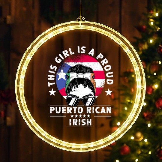 Puerto Rico Flag Ireland Grown Women Girl LED Christmas Window Lights