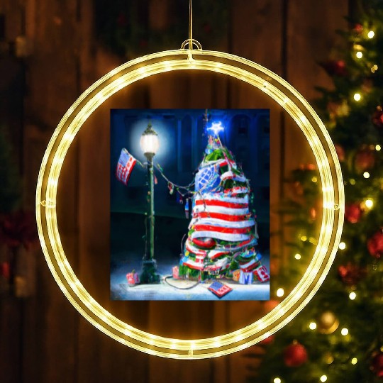 Patriotic Christmas US Flag With Christmas LED Christmas Window Lights