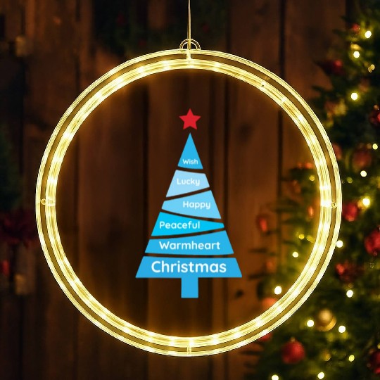 Minimalist Light Blue Christmas Pine LED Christmas Window Lights