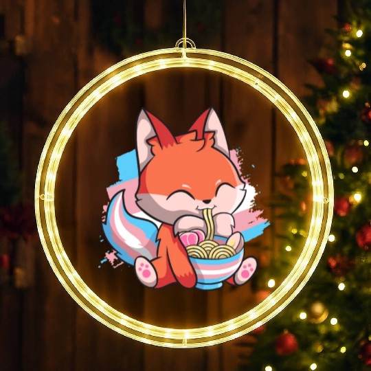 Transgender Pride Kawaii Fox Ramen Noodles Trans F LED Christmas Window Lights