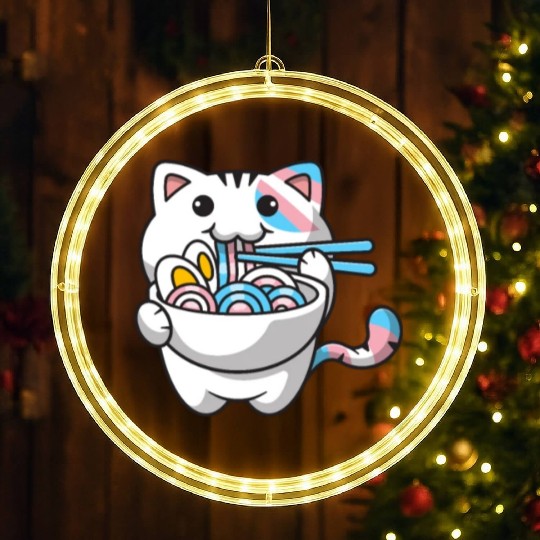 Transgender Pride Kawaii Cat Ramen Noodles Trans F LED Christmas Window Lights