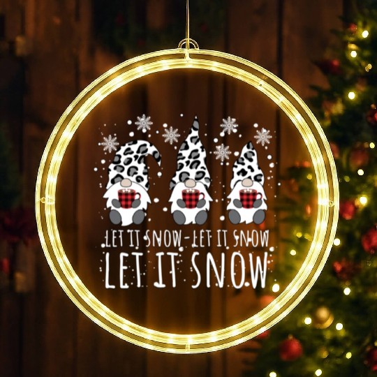 LET IT SNOW Winter Gnome Leopard Buffalo Plaid LED Christmas Window Lights