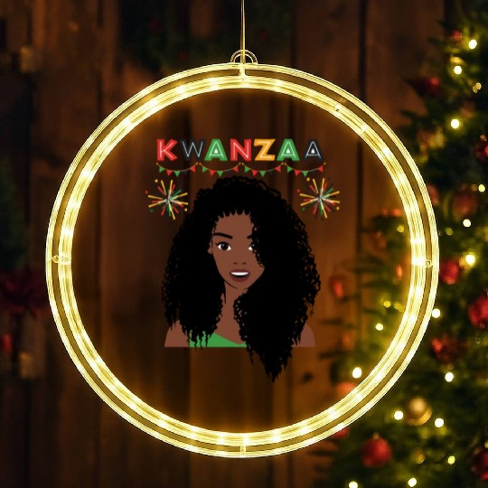 Happy Kwanzaa African Pride Black Woman LED Christmas Window Lights