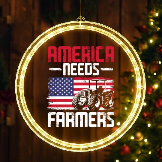 Farming Farmer Vintage Tractor Us LED Christmas Window Lights