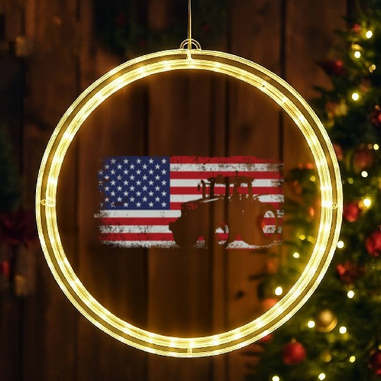 Farming Farmer American Flag Us LED Christmas Window Lights