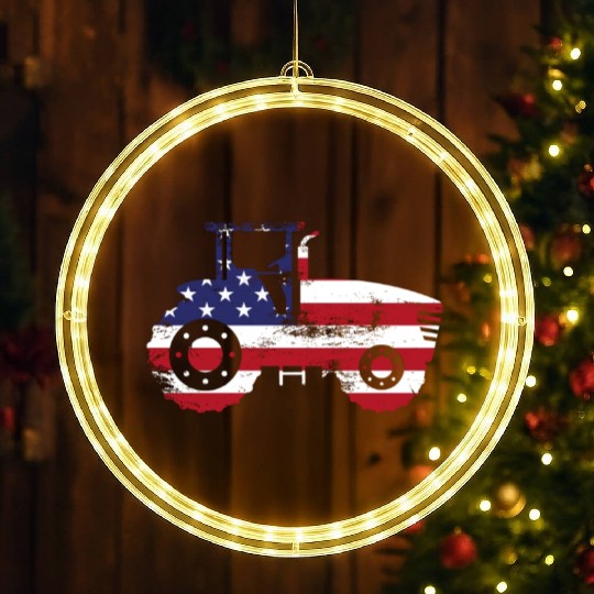 Farming Farmer American Flag Us LED Christmas Window Lights