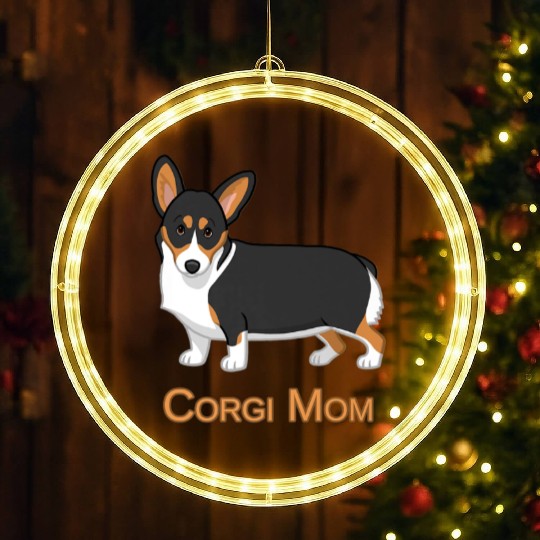 Black Tricolor Cute Pembroke Corgi Mom Dog Lover LED Christmas Window Lights