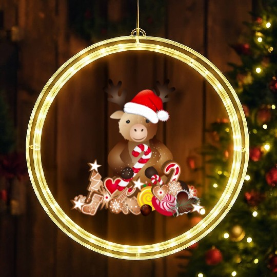 cute reindeer for christmas with santa hat LED Christmas Window Lights