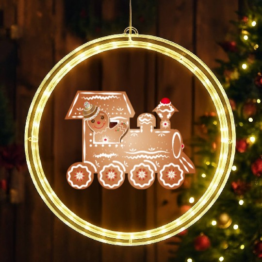 Gingerbread man as a train driver on the train LED Christmas Window Lights