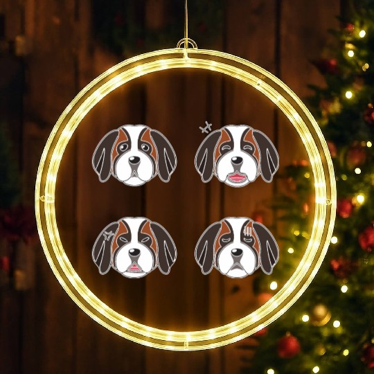 Funny Saint Bernard Dog Cartoon Faces LED Christmas Window Lights