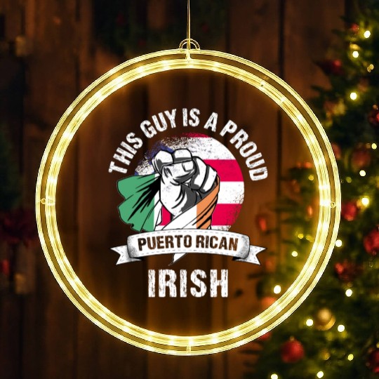 Puerto Rico Flag Ireland Grown Men Boys Guy LED Christmas Window Lights