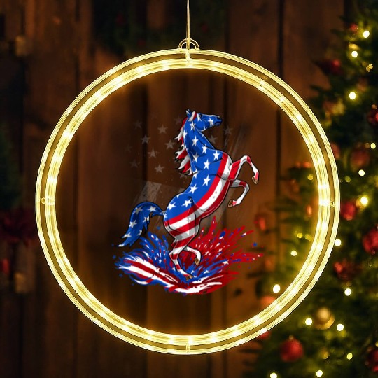 Horse 4th Of July American Flag USA Horse LED Christmas Window Lights