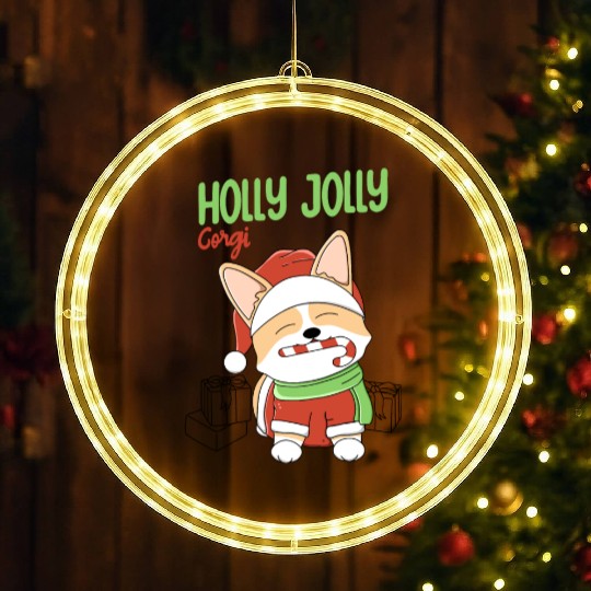 Holly Jolly Corgi LED Christmas Window Lights