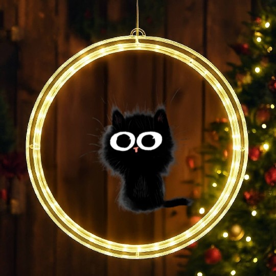 Surprised black cat LED Christmas Window Lights