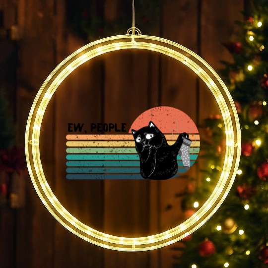 Ew, people - Disgusted Black Cat with Smelly Sock LED Christmas Window Lights