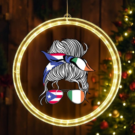 Puerto Rico Flag Ireland Grown Women Girl Country LED Christmas Window Lights