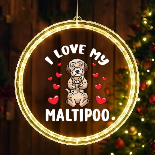 Maltipoo Dog With Stuffed Animal LED Christmas Window Lights