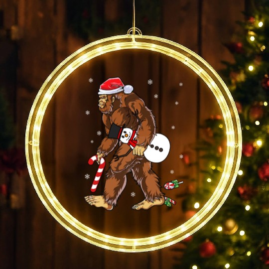 Bigfoot Christmas Funny Winter Boys Men Sasquatch LED Christmas Window Lights