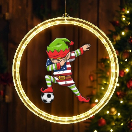 Soccer Boy Dabbing Elf Squad Christmas Jersey LED Christmas Window Lights
