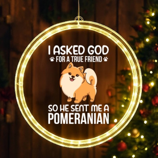 I Asked God For True Friend He Sent Me Pomeranian LED Christmas Window Lights