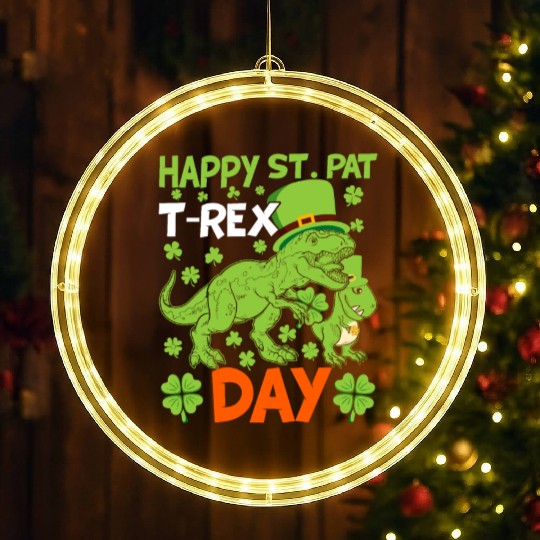 Happy St Pat Trex Day Dino St Patricks Day Kids To LED Christmas Window Lights