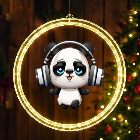 Cute Music Loving Panda Cartoon LED Christmas Window Lights