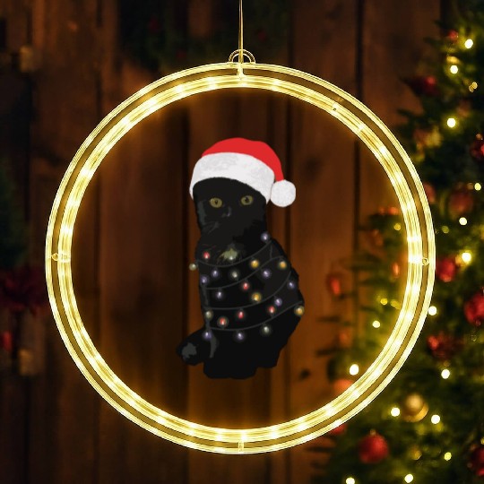 Black Cat Christmas Light Funny Cat Lover LED Christmas Window Lights
