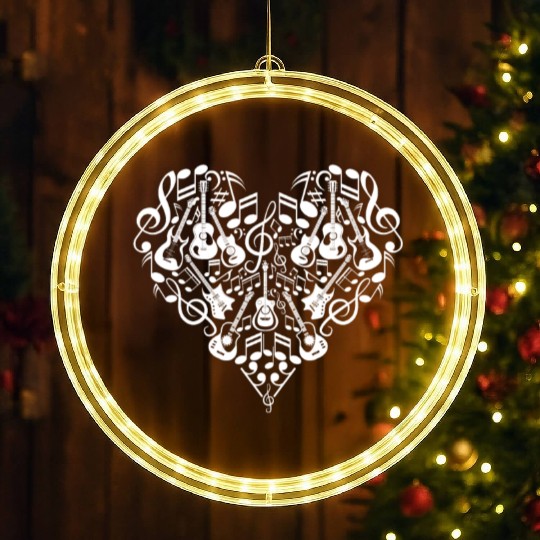 Many Guitar Elements In Heart Bass Guitars Electri LED Christmas Window Lights