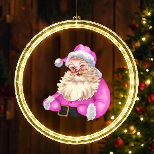 Retro vintage pink santa claus (Merry christmas) LED Christmas Window Lights
