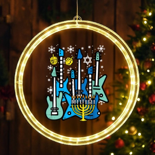 Hanukkah Guitars Chanukah Jewish Rock Rocker LED Christmas Window Lights