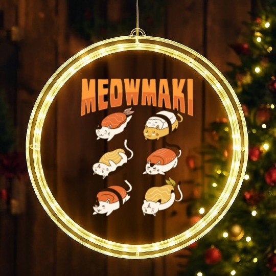 Cat Sushi Meow Design for a Cat Lady or Cat Mom LED Christmas Window Lights