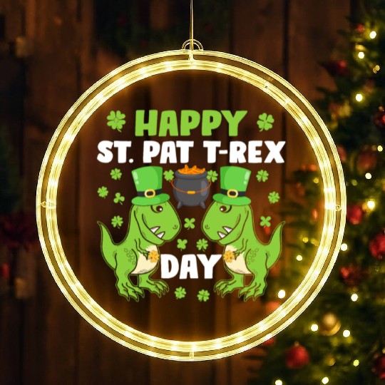 Happy St Pat Trex Day Dino St Patricks Day Kids To LED Christmas Window Lights