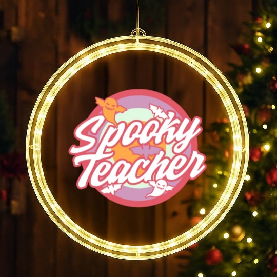 Halloween Teacher LED Christmas Window Lights, Spooky Teacher Ghost Bat