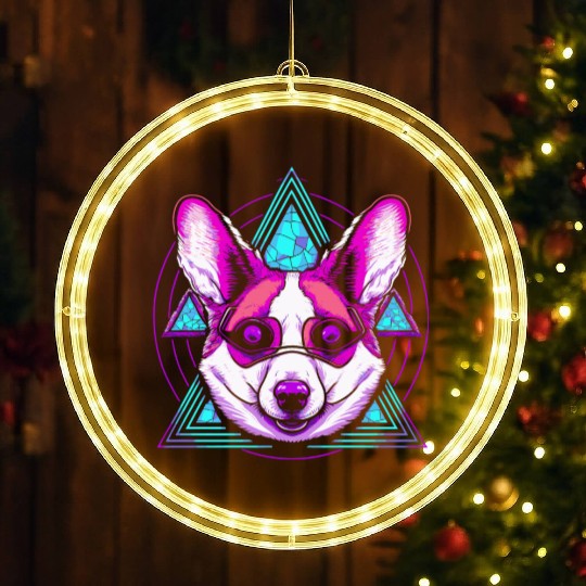 Geometric Corgi LED Christmas Window Lights