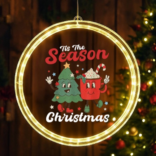 Tis The Season Christmas Tree Coffee Latte LED Christmas Window Lights