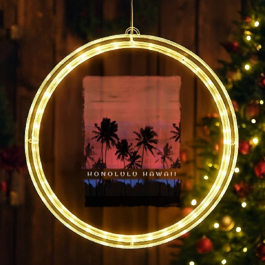 Honolulu Oahu Hawaii Vacation Souvenir Palm Tree LED Christmas Window Lights