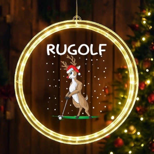 Golf Reindeer Pun Golfer Rugolf Golfing LED Christmas Window Lights