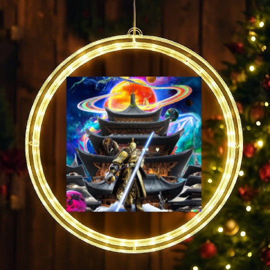 Painting of a warrior fighting in an alien world. LED Christmas Window Lights