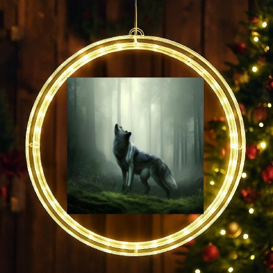 Howling wolf at midnight LED Christmas Window Lights
