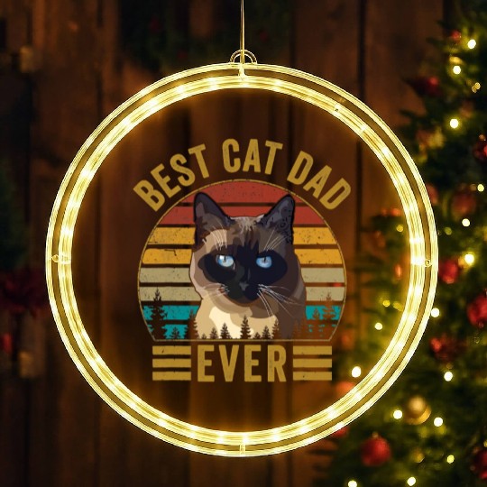 Retro Vintage Best Cat Dad Ever Fathers Day Siames LED Christmas Window Lights