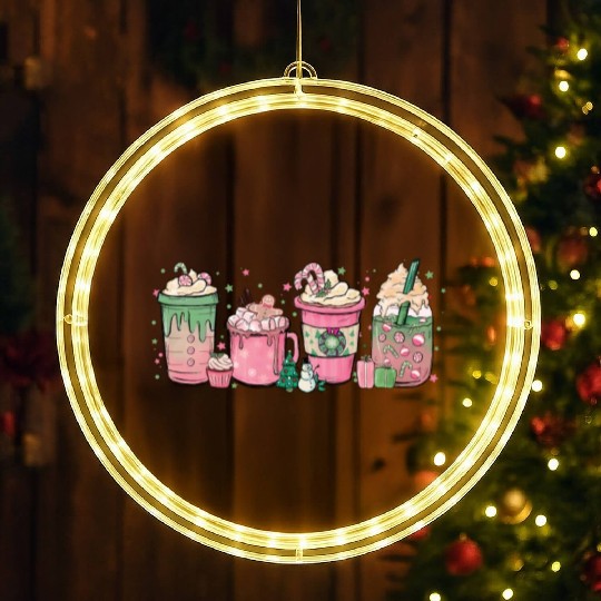 Hot Chocolate Cup Peppermint Mocha LED Christmas Window Lights