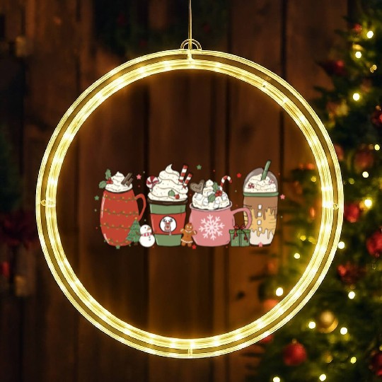 Hot Chocolate Cup Peppermint Mocha LED Christmas Window Lights