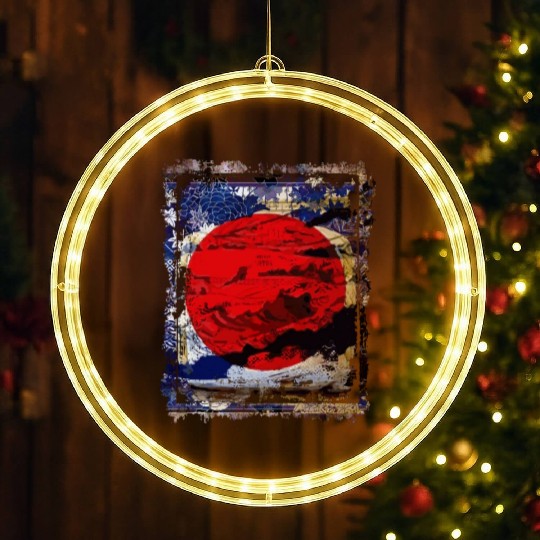 Japan Flag Red Circle Blue Mountain Collage Art 74 LED Christmas Window Lights