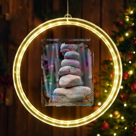 Japan Zen Buddhism Balancing Stones Rocks Bamboo LED Christmas Window Lights