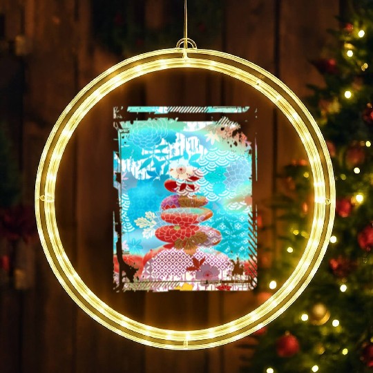 Japan Zen Buddhism Balancing Stones Rocks Cherry LED Christmas Window Lights